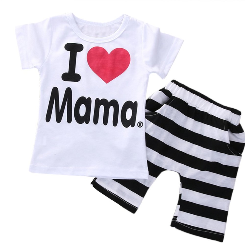 I LOVE MOM 2pcs Cotton T-Shirt & Pants 2pcs Children Outfit